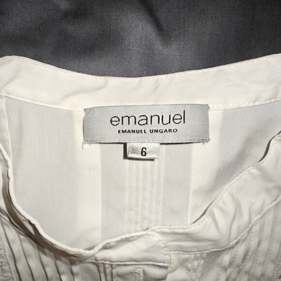 Emanuel Ungaro Women's White Pintuck Long Sleeve Button Down Shirt Size 6 - Picture 9 of 13